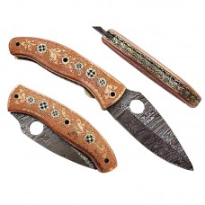Damascus handmade folding knife beautiful structure with free leather sheath